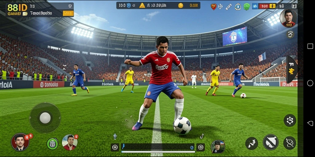 Tampilan gameplay <strong>88ID</strong> yang dinamis dan menarik di lapangan sepak bola.