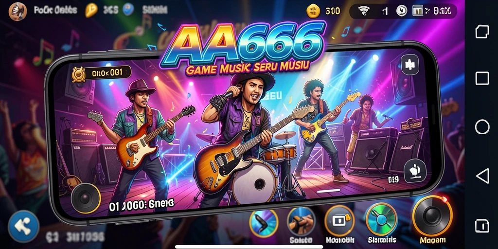 Tampilan gameplay seru dalam AA666, penuh dengan tantangan musik.