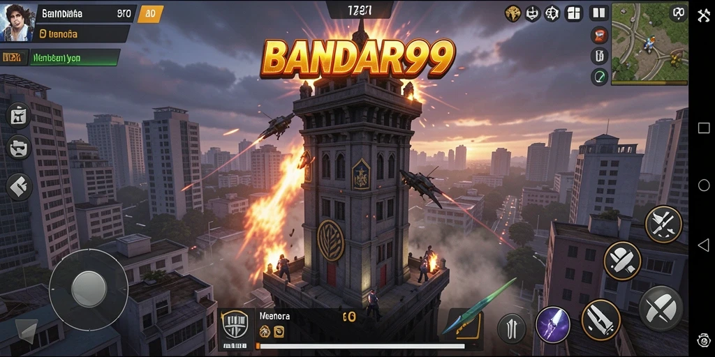 Tampilan gameplay seru dalam BANDAR99 saat menjaga menara.