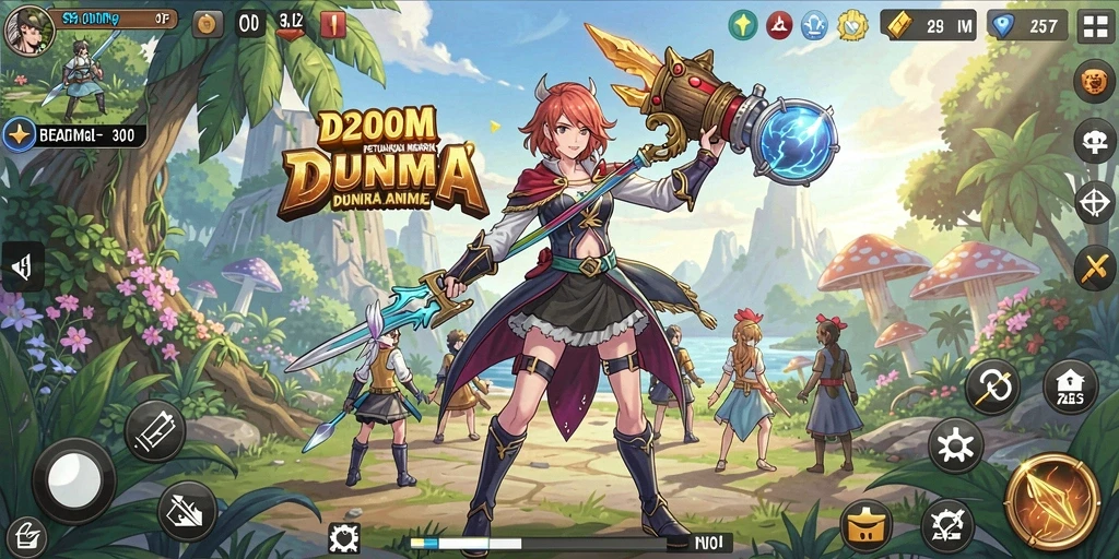 Tampilan gameplay D200M yang penuh warna dan dinamis.