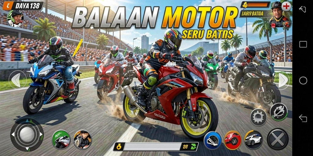 Screenshot utama DAYA138 dengan tampilan balapan motor yang seru.