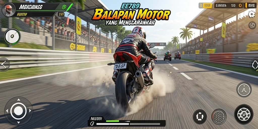 Tampilan gameplay balapan motor yang mendebarkan dan penuh adrenalin.