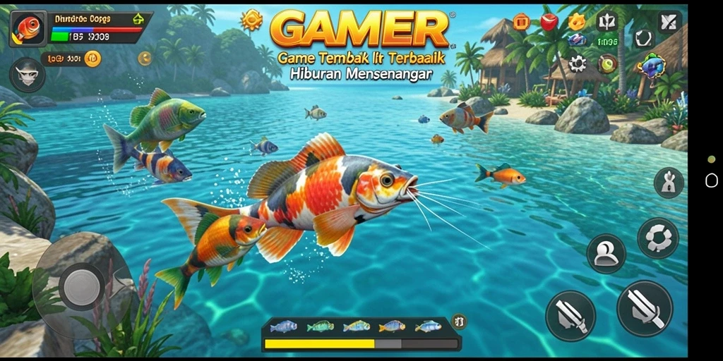 Screenshot menunjukkan gameplay menembak ikan yang seru dan mendebarkan.