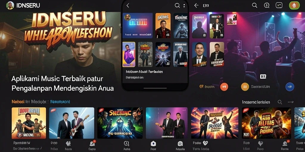 Screenshot IDNSERU menunjukkan antarmuka aplikasi musik yang interaktif dan menarik.