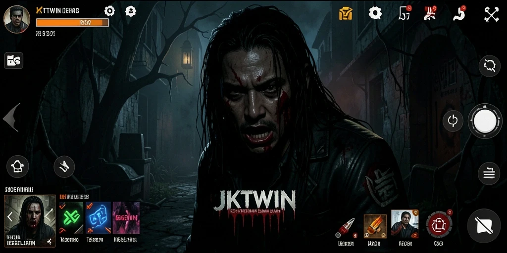 Screenshot JKTWIN menampilkan suasana gameplay yang menyeramkan dan gelap.