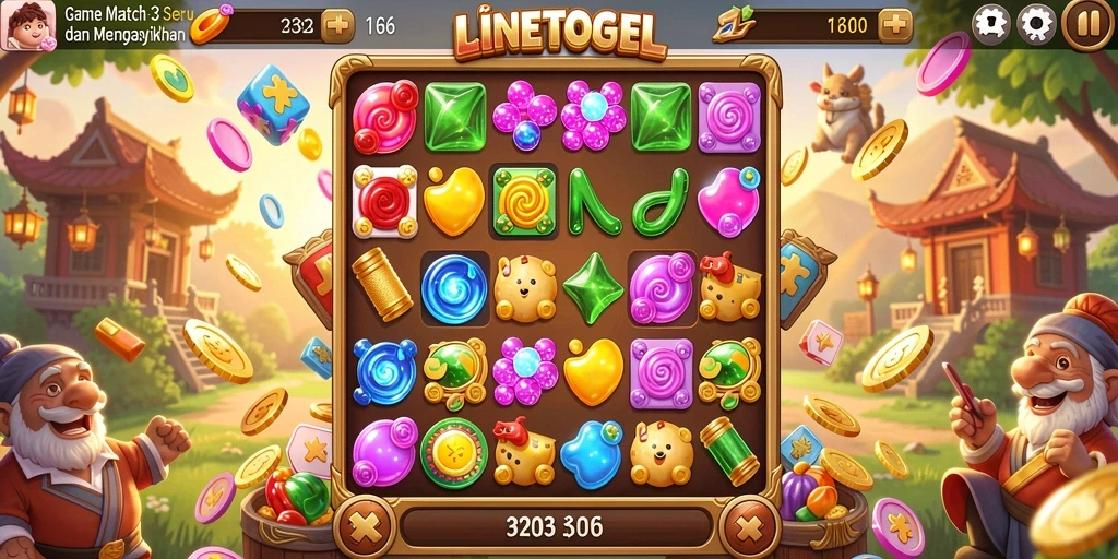 Tampilan menarik gameplay Match-3 di LINETOGEL.