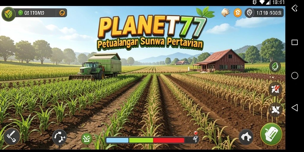 Tampilan menarik dari gameplay <strong>PLANET77</strong> yang menunjukkan proses pertanian.