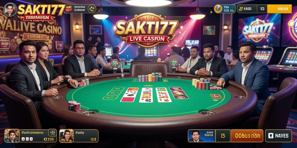 Screenshot utama dari gameplay SAKTI77 menampilkan suasana kasino yang mendebarkan.