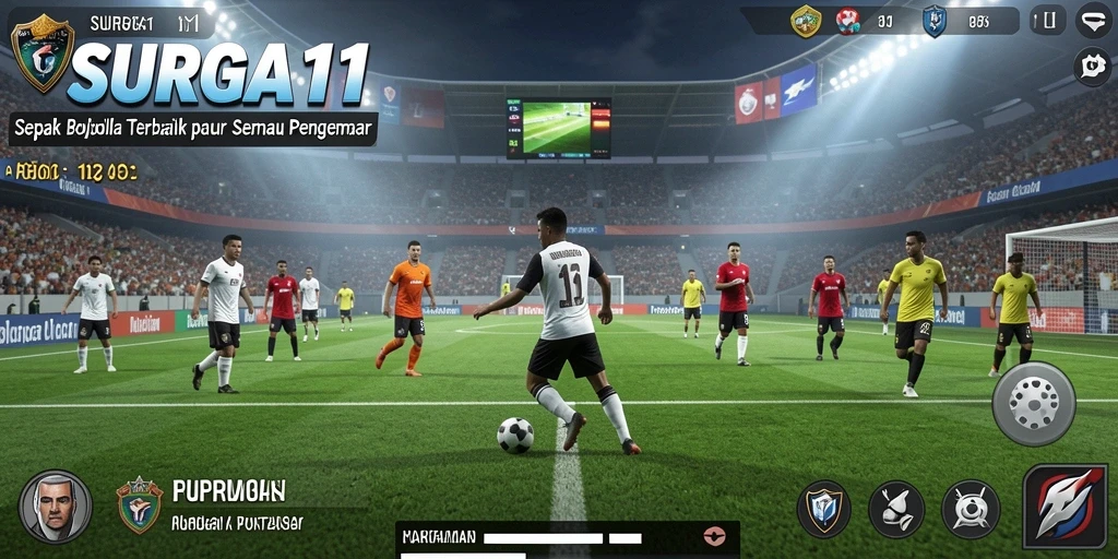 Tangkapan layar SURGA11 menunjukkan aksi mendebarkan di lapangan sepak bola.