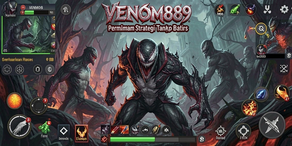 Tangkapan layar utama dari gameplay VENOM889 yang menampilkan pertempuran SLG.