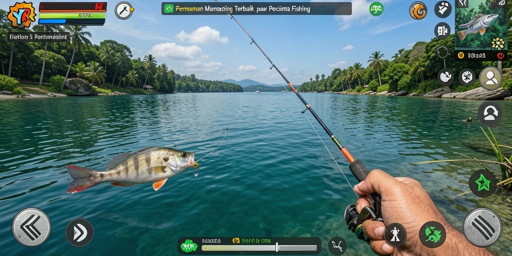 Tampilan gameplay YYRR yang seru dan menantang saat memancing.