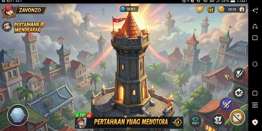 Tangkapan layar ZAVONZO menunjukkan aksi mendebarkan menara yang berperang melawan musuh.