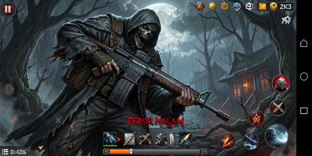 Tangkapan layar ZK3 menampilkan gameplay menegangkan saat menjelajahi tempat angker.