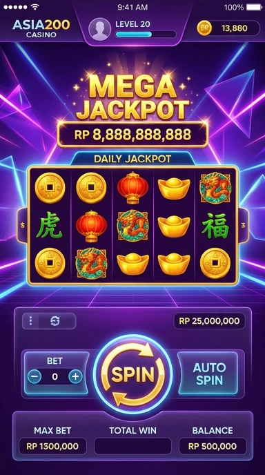 Tampilan utama aplikasi asia200 dengan berbagai pilihan aplikasi.